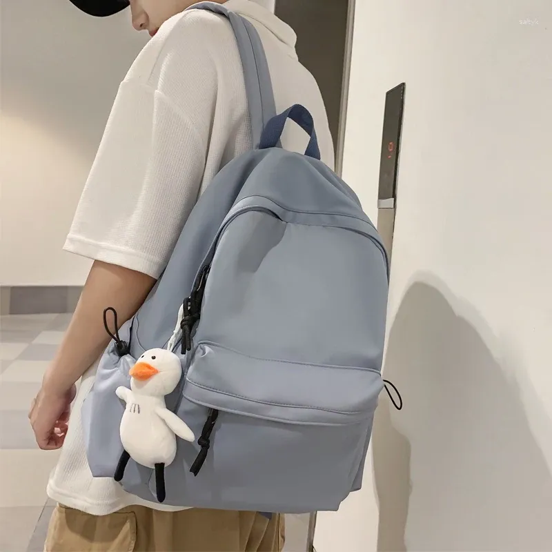 Backpack Trendy Men Rucksack Fashion Simple Solid Color Bookbag Teenager Women Girl School Bag Black Laptop Mochila