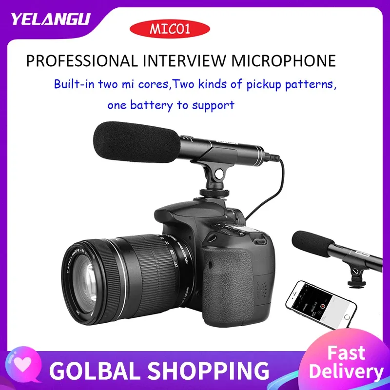Microphones Yelangu Mic01 Kondensorinspelning Mikrofon för kamerainspelning Vocals Voice YouTube Tiktok för iPhone12 Xiaomi