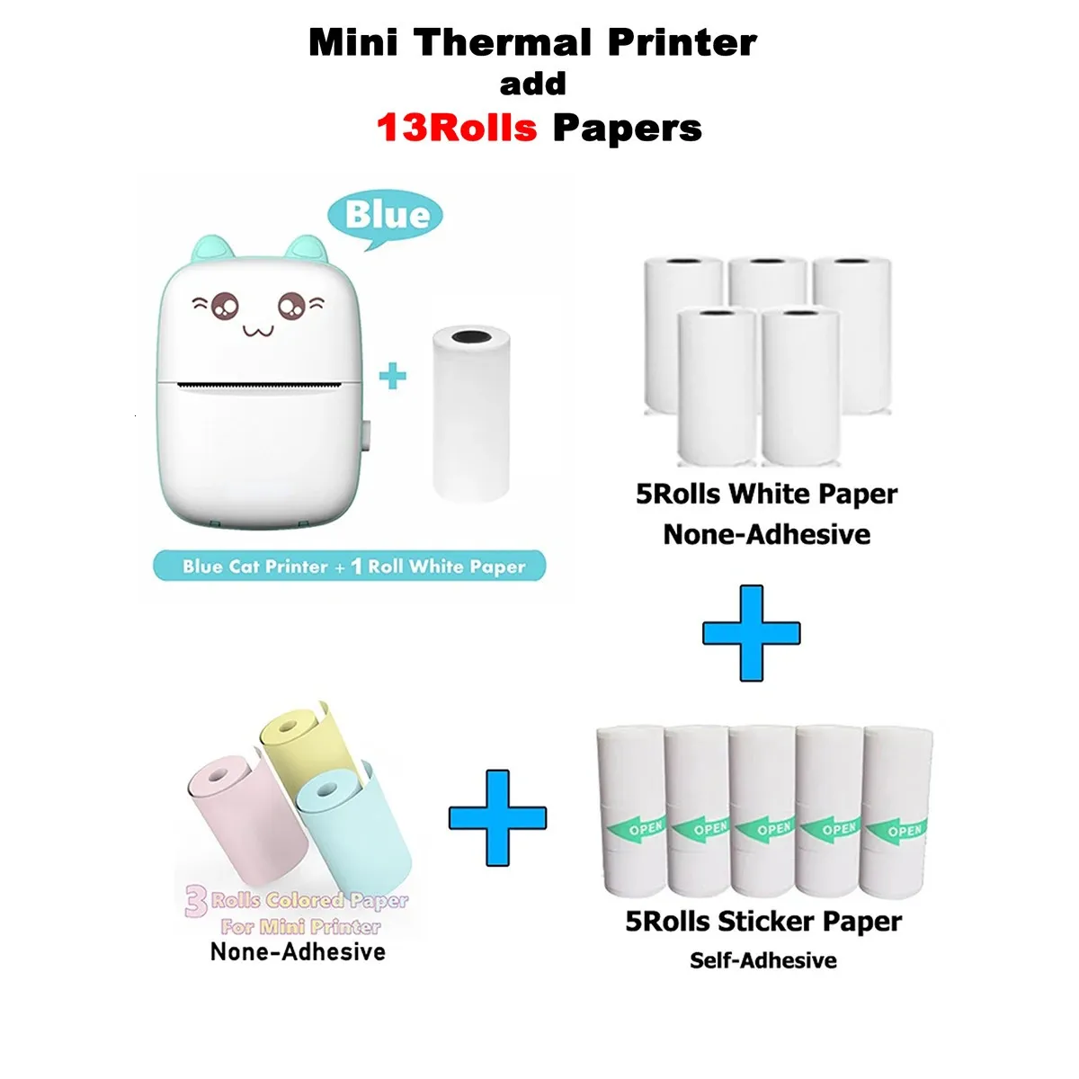 Impressora térmica portátil Mini com 13 papers rolls wireless bt 200dpi Po rótulo sem tinta impressão memorando de impressão errada 240420