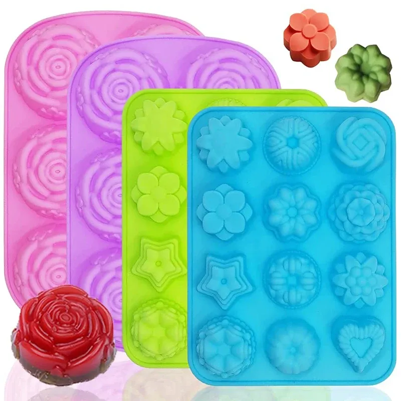 Moulds Cake Mousse Mold Rose Flower Chrysanthemum Silicone Baking Pan Ice Cube Tray Chocolate Candy Jelly Ice Cube Muffin Handmade Soap