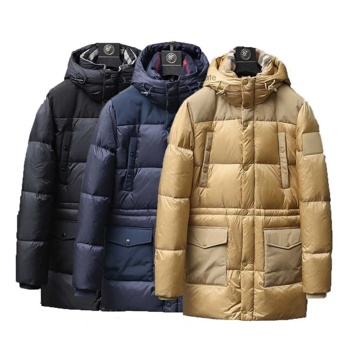 Diseñador de estilo británico Luxury Mens Long Down Jacket Canada North Winter Pathwork Patchwork Fleece Collar Coat Jackets Popless Clothing Outdoor Men M-3xl