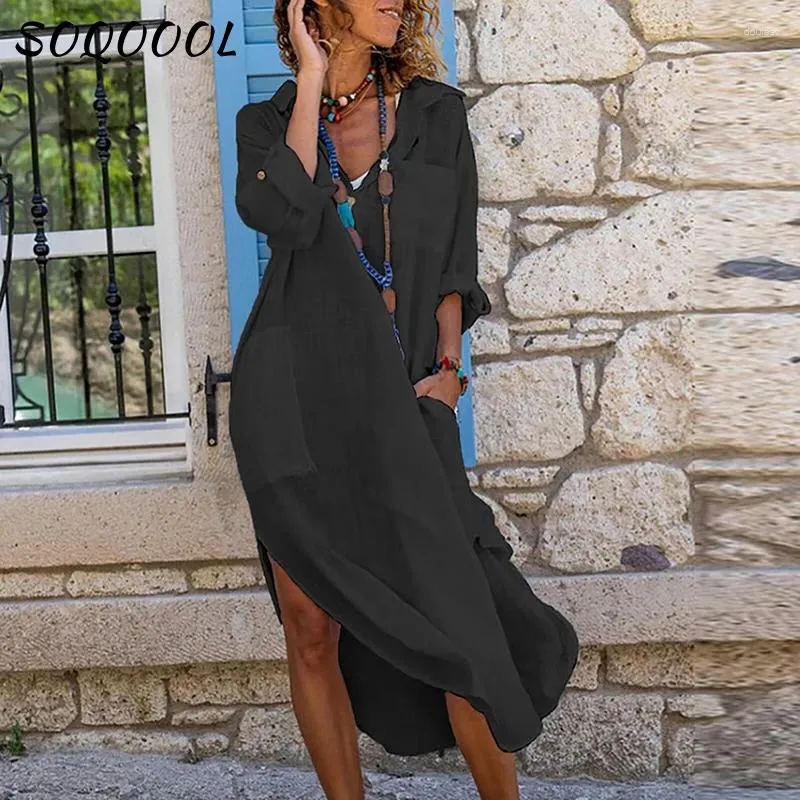 Abiti per feste in cotone in cotone in lino in cotone abito da donna Summer Split Button Sliose Long White Black Fashion Streetwear Beach Beathing Vestidos