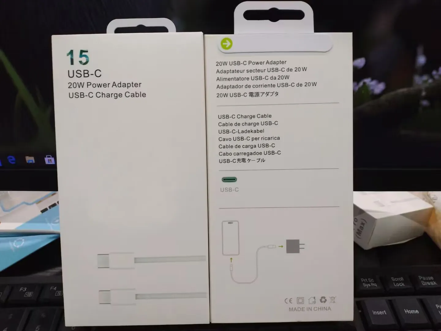 2 in 1 20w Set Typ C USB PD Ladegeräte Kabel FALL Lade EU US -Stecker -Adapter -Leistung Schnelles iPhone -Ladegerät für iPhone 15 14 13 12 11 x 7 8 Pro Max- und Android -Telefone