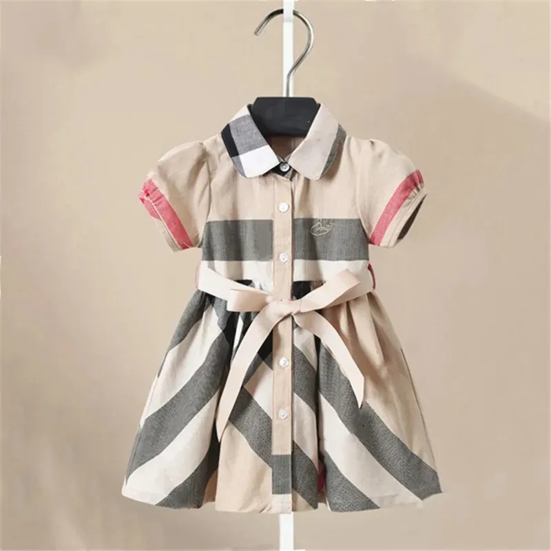 Mädchenkleid Fashion Plaid Shirt Kleid für Mädchen Single-Breast-Kinder-Partykleid mit Schärptern Herbst England Kleidung für Mädchen 240511