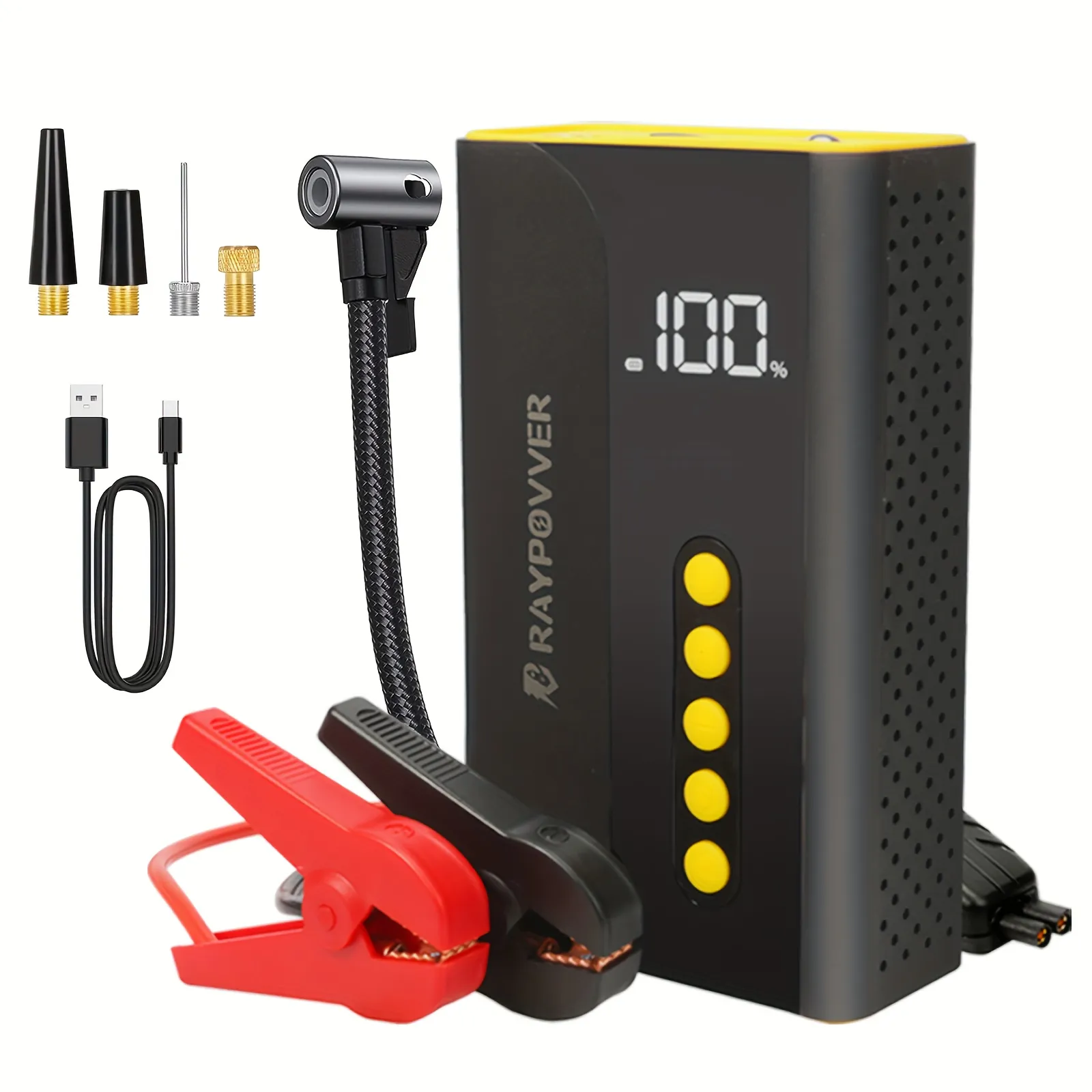 Jump Starter With Air Compressor 2000a 12V Battery Jump Starter med 150psi Digital Tire Inflator upp till 1,98Gal Gas 1.32Gal Diesel Engines