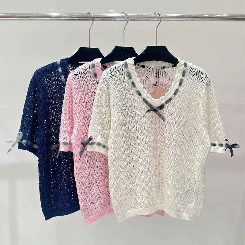 Designer di magliette da donna 2024 Summer Knitting Short Maniche 0on7