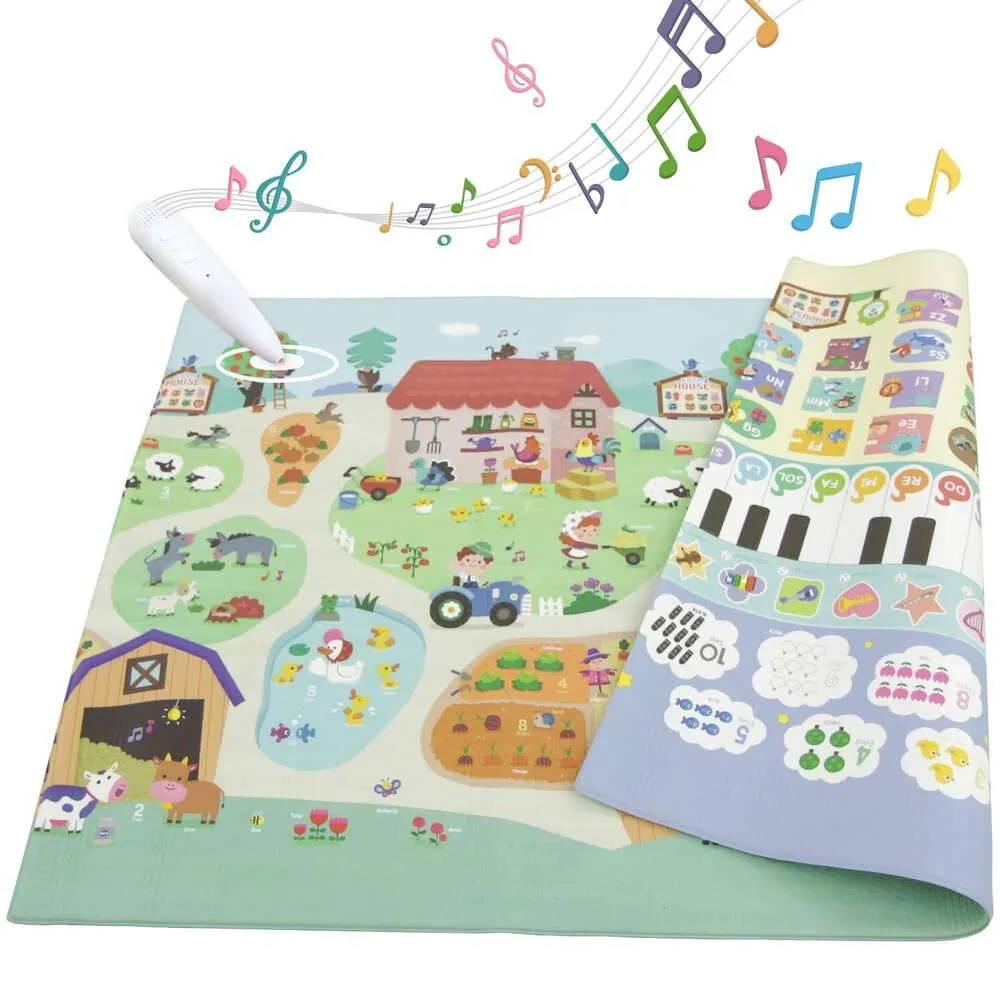 Grande tappetino da gioco per la cura del bambino interattivo Sound -Interactive - Mappeto impermeabile reversibile per neonati, neonati, bambini e bambini - design interattivo e arrotolabile (82 x 55)