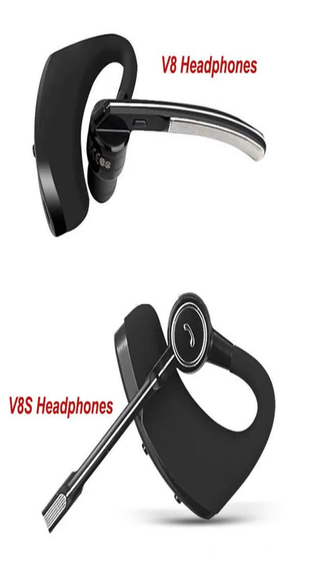 Högkvalitativ V8 V8S trådlös Bluetooth -hörlurar Business Stereo Wireless Earpen Earphones Earbuds Headset med MIC med Package1277730