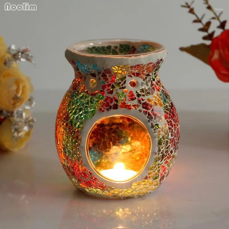 Świece uchwyty ślubne salon dekoracja szklana mozaika świecznika olejku eteryczna zapach zapach zapach lampy zapachowe piec