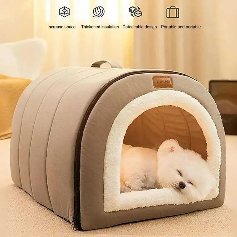 Carriers de gatos Cajas Casas de gato suave Ratio de dormitorio profundo Dog Cat Winter House Mattet Detachable Mates Semi Cerrada Pet Tent Usada para suministros de gatos y cachorros 240426