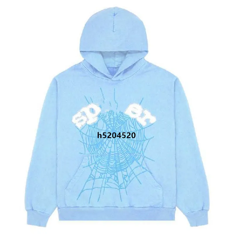 Męskie i damskie bluzy bluzy bluzy bluzy marka mody 55555 2024 Sky Blue High Quality Anioł Number Puff Pastring Graphic Spider Web