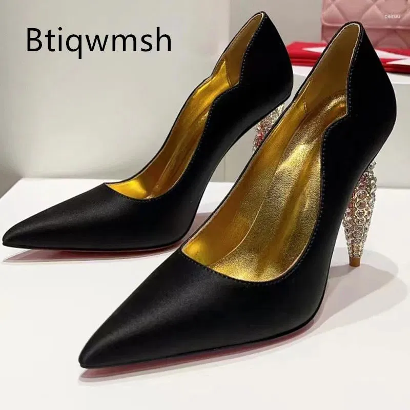 Dress Shoes Nude Unique Rhinestone Pumps Woman Black Luxury Strange High Heels Lady Sexy Wedding