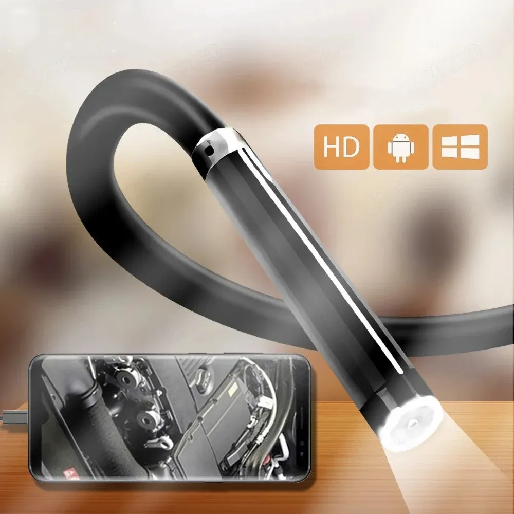Controlla HD USB C Endoscopio semi rigido Cavo Waterproproof 7mm Lens 6leds Light Snake Endoscopy Camera per PC telefonico Android
