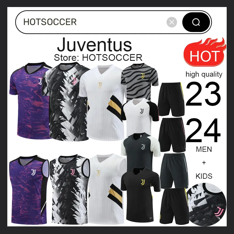 23/24 Juventus Football Jersey Vest Training Uniform Pogba Di Maria Vlahovic Chiesa 23/24 Sportkläder för män för barnens fotbollsuppsättning enhetlig sportkläder hotsoccer