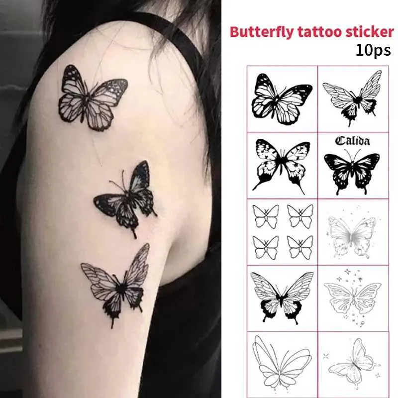 Tattoo Transfer 10PCS Waterproof Temporary Tattoo Sticker Small Butterfly Body Art Fake Tattoo Flash Tattoo Clavicle For Men Women Kids 240426