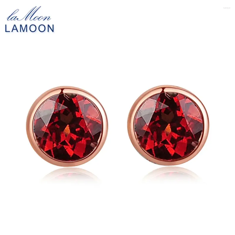 Stud Earrings LAMOON Classic 5mm 1ct Round Natural Red Garnet 925 Sterling Silver Jewelry S925 LMEI016