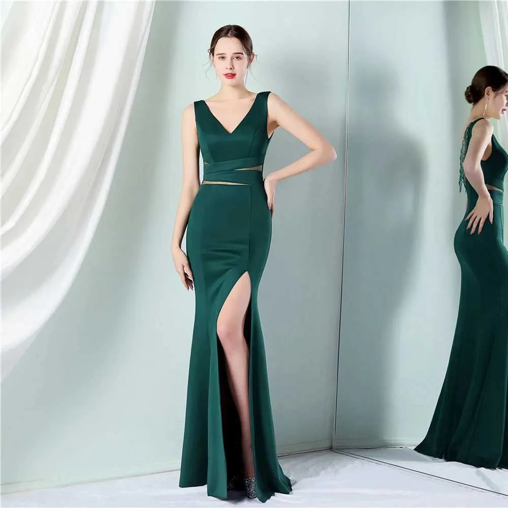 Runway jurken yidingzs grn backless kralen avondjurk vrouwen sexy spleet v nek feest maxi jurk long prom jurk 18585 y240426