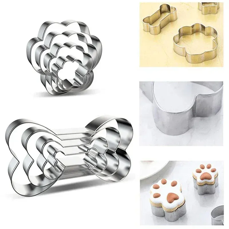 金型4pcs/set cookie cutter chobsステンレス鋼ペット犬の骨足形状DIYケーキシュガークラフトペストリービスケット金型キッチンベーキングツール