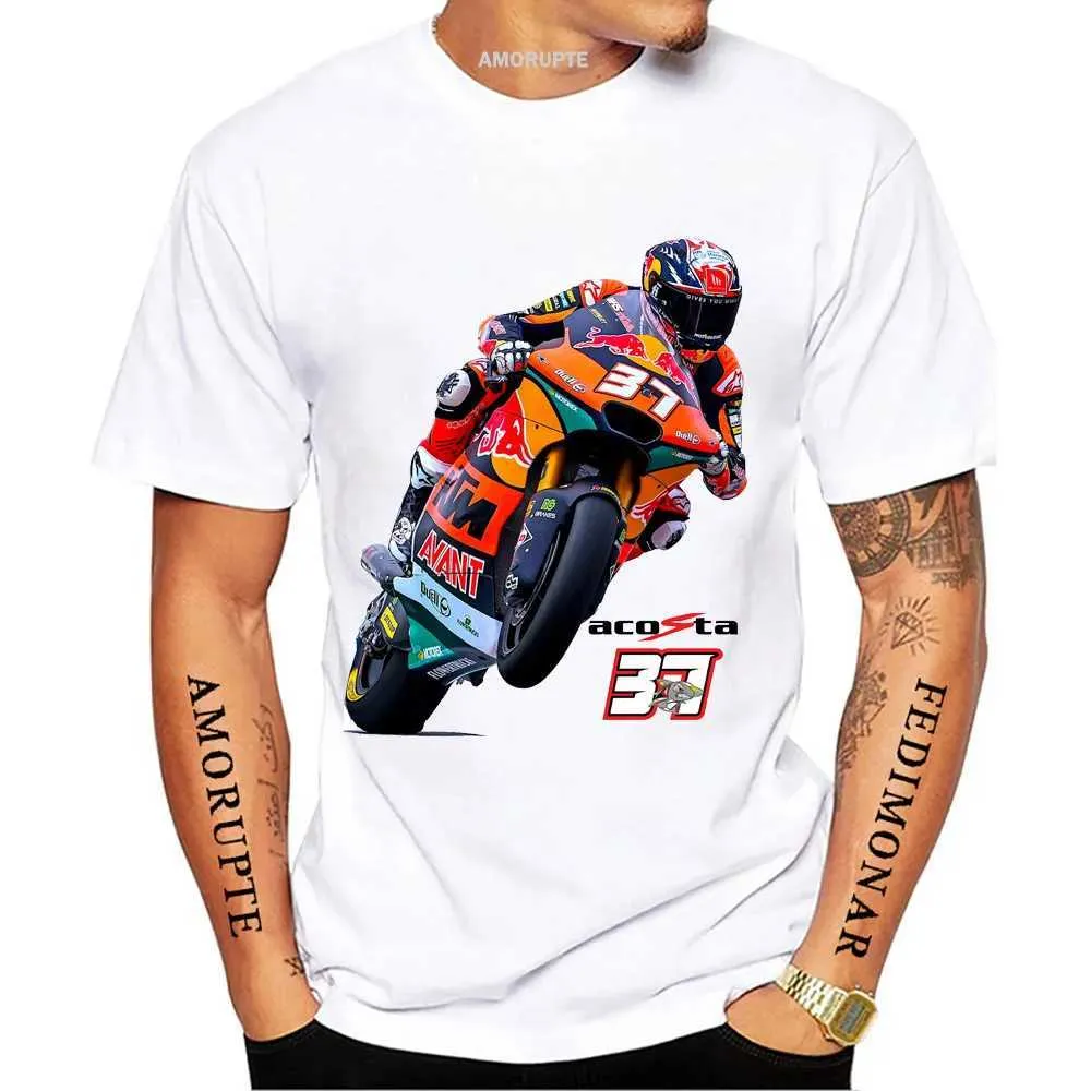 Men's T-Shirts 37 Pedro Acosta 2023 GP Riding T-Shirt New Summer Men Short Slve Moto Sport Boy Casual White Tops Motorcycle Rider Ts T240425