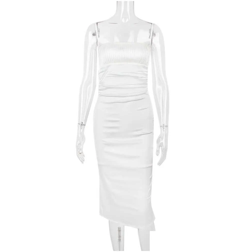 Basic Casual Dresses Backless White Midi Dress Cocktail Celebrity Party Outfits Double Layered Satin Elegant For Women Drop Delivery A Dh5Kh