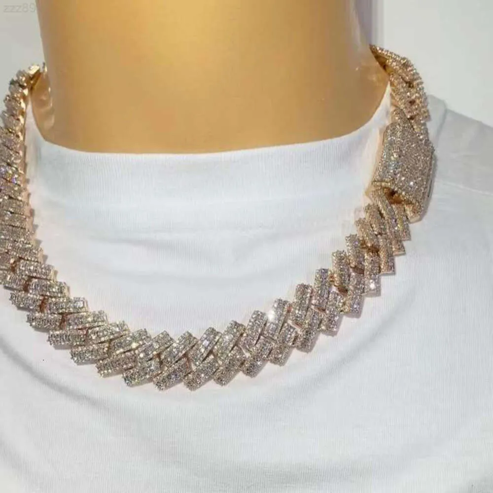 Lifeng Schmuck Baguette Moissanit Halskette Hip Hop Hop Roségold Diamond Kubaner Kette 925 Silbermenschen Halskette