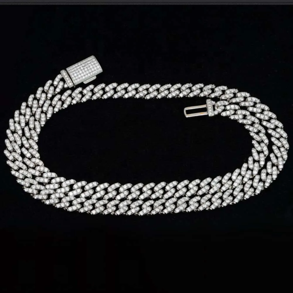 Hip Hop de qualité supérieure Iced Out Moissanite Link 925 Sliver Gra VVS Collier de chaîne cubaine 14 mm pour hommes