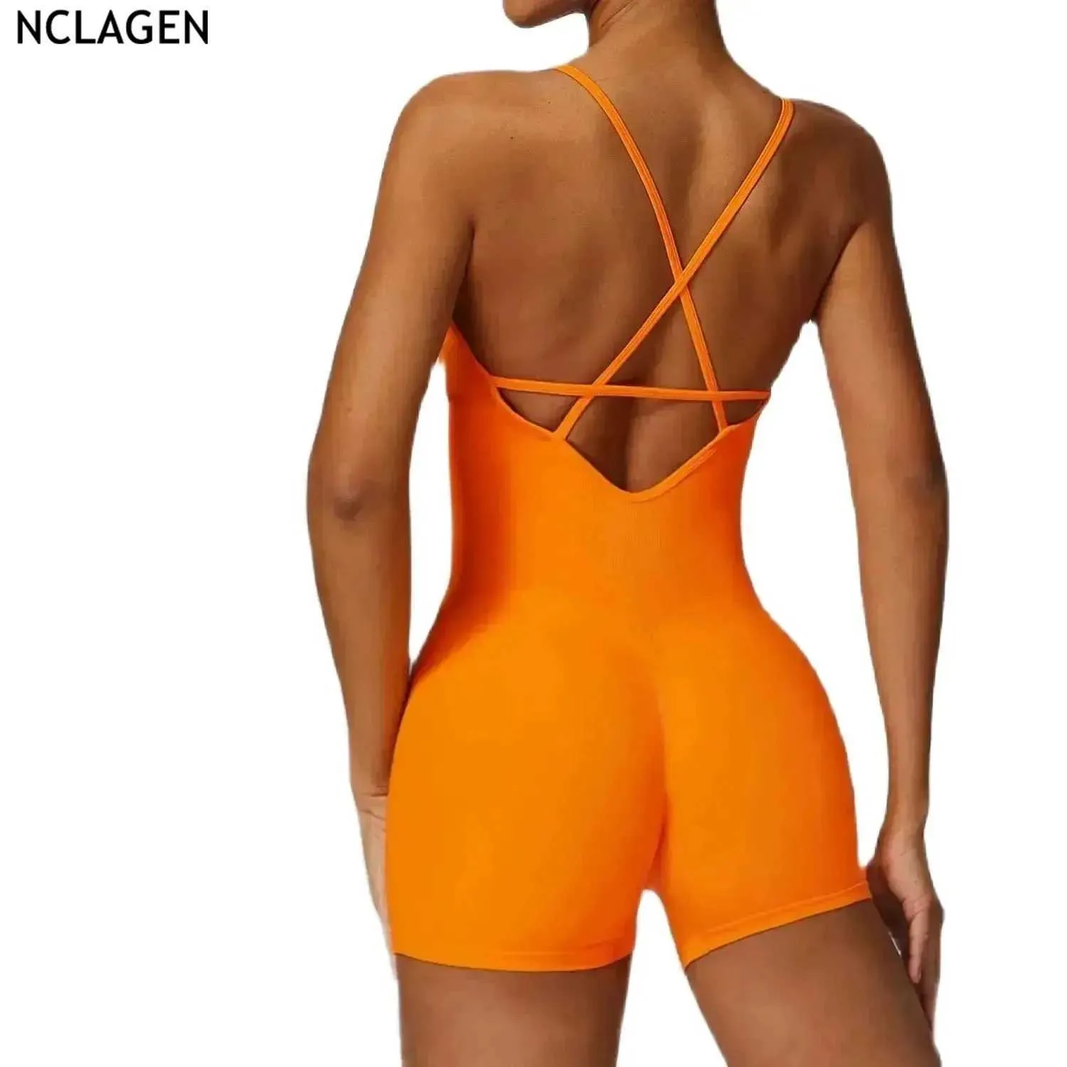Women's Tracksuits NCLAGEN Fitness Seamless One Piece Yoga Tight Top Womens Open Back One Piece Sports Tight Top 240424