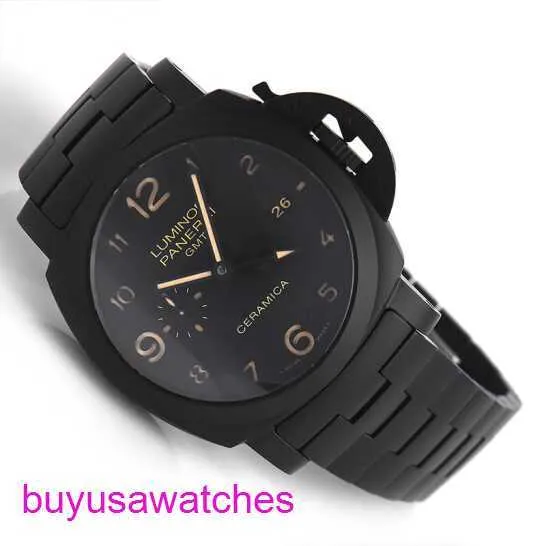 Panerai Maschinengelenk Watch Luminor Serie Schweizer Uhren Mens Mechanik berühmte Luxus Uhr PAM00438 Schwarzer Keramik 44mm