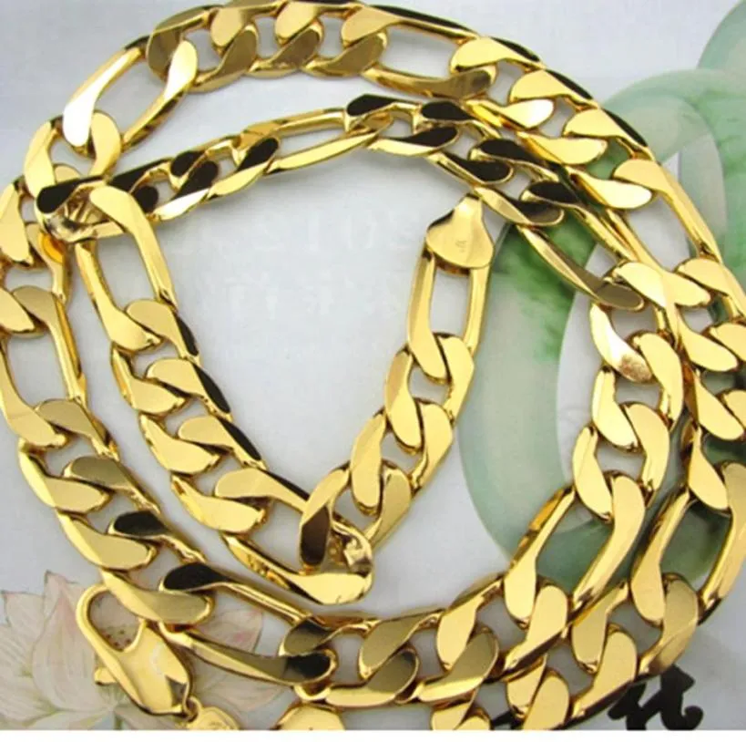 Klassische Halskette Herrenkette 18K Gelbgold gefüllt massiv Figaro -Kette Herrenzubehör Geschenk 24 Zoll Dicke klobige Halskette5021068