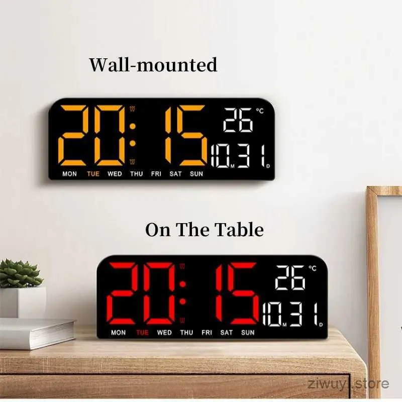 Desk Table Clocks Plug In Use Large Digital Wall Clock TEMP Date Week Timing Countdown Auto Dimmable Table Clock 2 Alarm 12/24H LED Alarm Clock