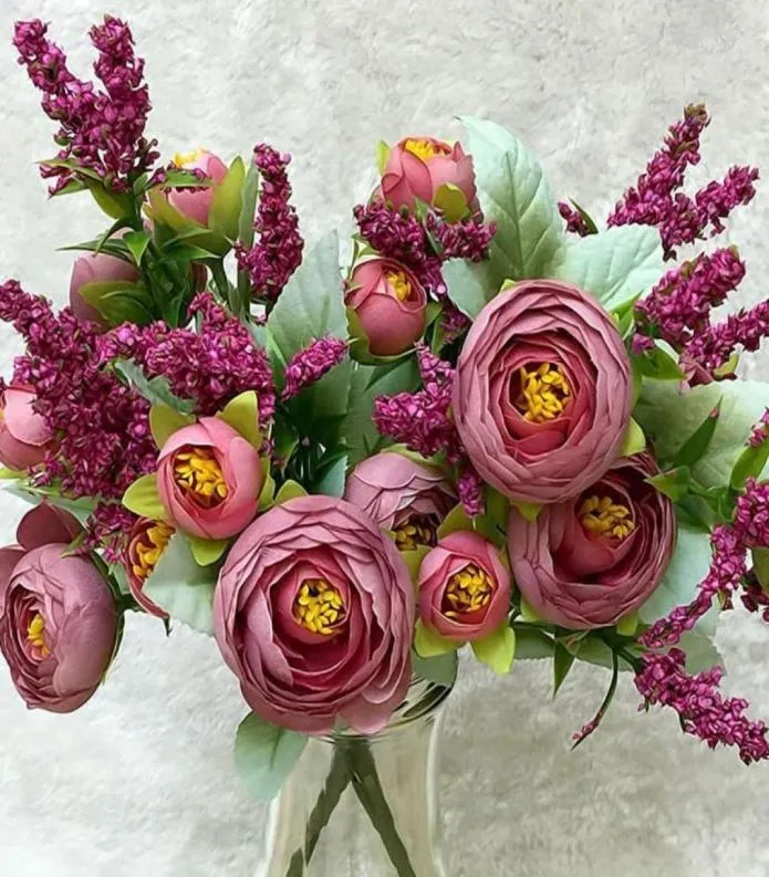 Rose 1 Bouquet 10 Köpfe Mini Künstliche Seidenblume Flores Braut Home Hochzeit Dekoration gefälschte Pfingstrosenblume18011576