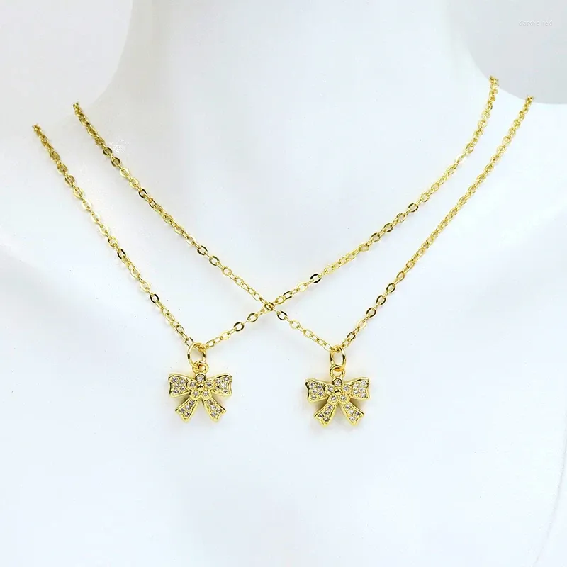 Chaines 10 pièces Bowtie Charms Collier Fleur Pendant Zirconi Pendnt Fashion Women Jewelry Gift 52274