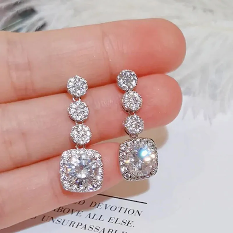 2024 Drop Ship Dangle Earrings Sparkling Luxury Jewelry 925 Sterling Silver Round Cut White 5A Cubic Zircon Cz Diamond Gemstones Party Elegant Women Earring Gift Present