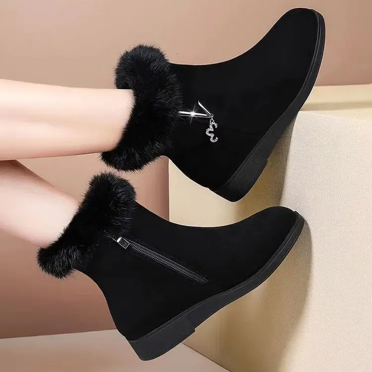 ladies winter dress boots Wavsuf Womens Shoes Wide Width Low Heel Short Ankle-High with Zipper Black Size 42 decorative silver charm on the side Gift for Adults Womens Ankle