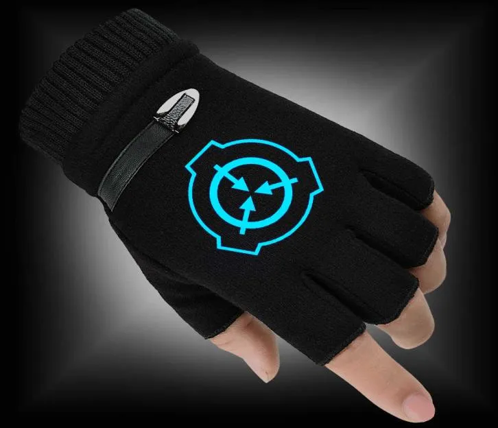 Autumn Winter Men 2020 New Woman Gloves SCP Foundation Fluorescerande Luminous Fingerless Handskar Varma stickade handskar H08188930685