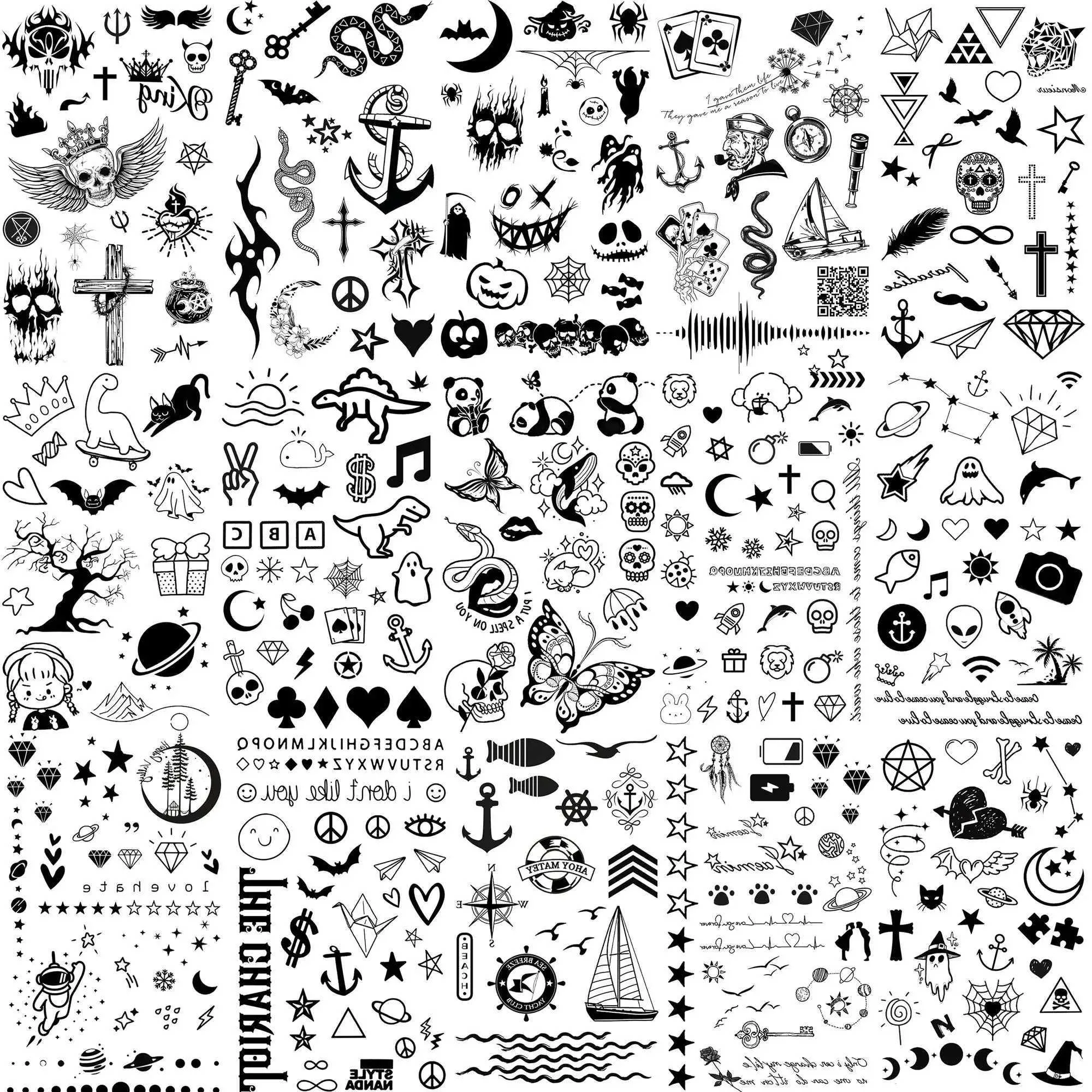 Transfert de tatouage 15 feuilles petits tatouages temporaires pour femmes adultes mains couche tatouage autocollant minuscule motif frais lune papillon faux pâte de tatouage 240426