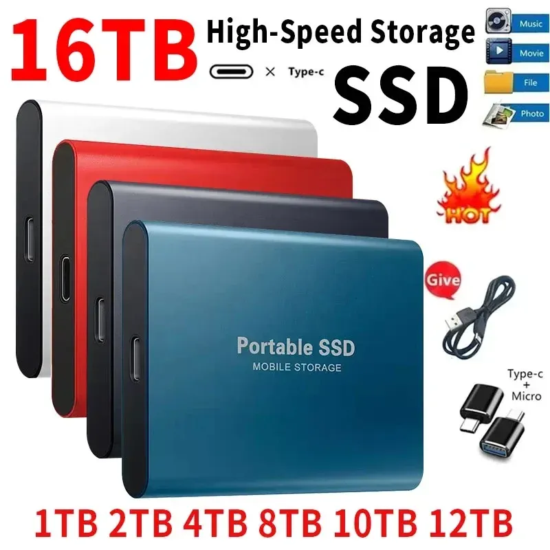 박스 오리지널 SSD 1TB 미니 하드 디스크 고속 드라이브 2TB USB 3.1 랩톱/데스크탑/전화 용 외부 솔리드 스테이트 하드 드라이브