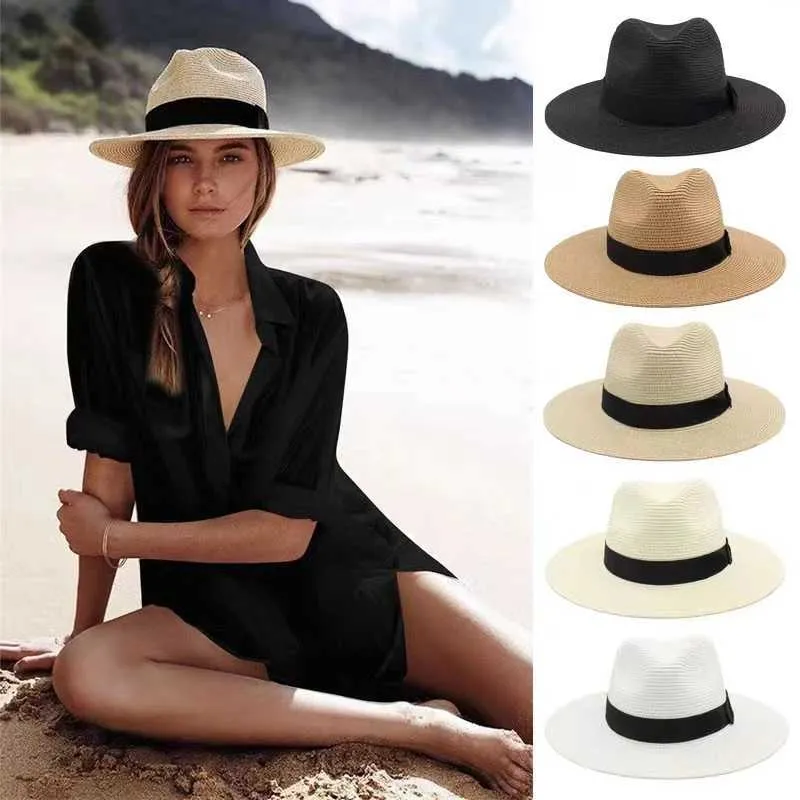 Wide Brim Hats Bucket Hats Wholesale of Bob Ricard Bucket Sun Hat Ribbon Straw Hat Summer Panama Outdoor Party Picnic Sunset Basin Hat for New Men and Women 240424