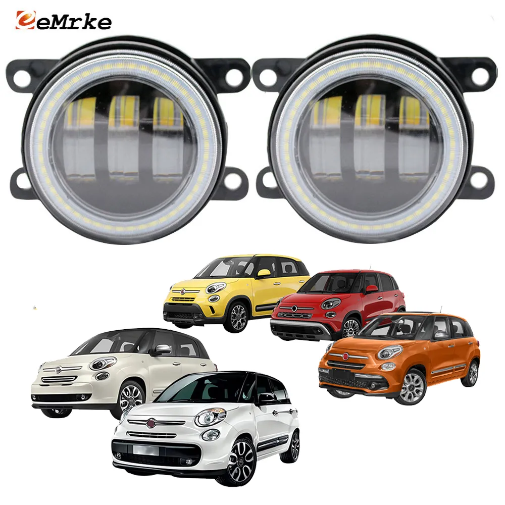 Eemrke LED FOG Lights Montbly 30W/40W para Fiat 500L 330/351/352 2012-2022 com lente transparente + Angel Eyes DRL Daytime Running Lights 12V PTF Acessórios para carros