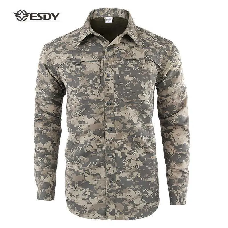 Taktiska T-shirts Autumn Outdoor Mens Tactical vandring T-shirt Militär Combat Camo T-shirt Hunting Camping Vandring Travel Snabbtork