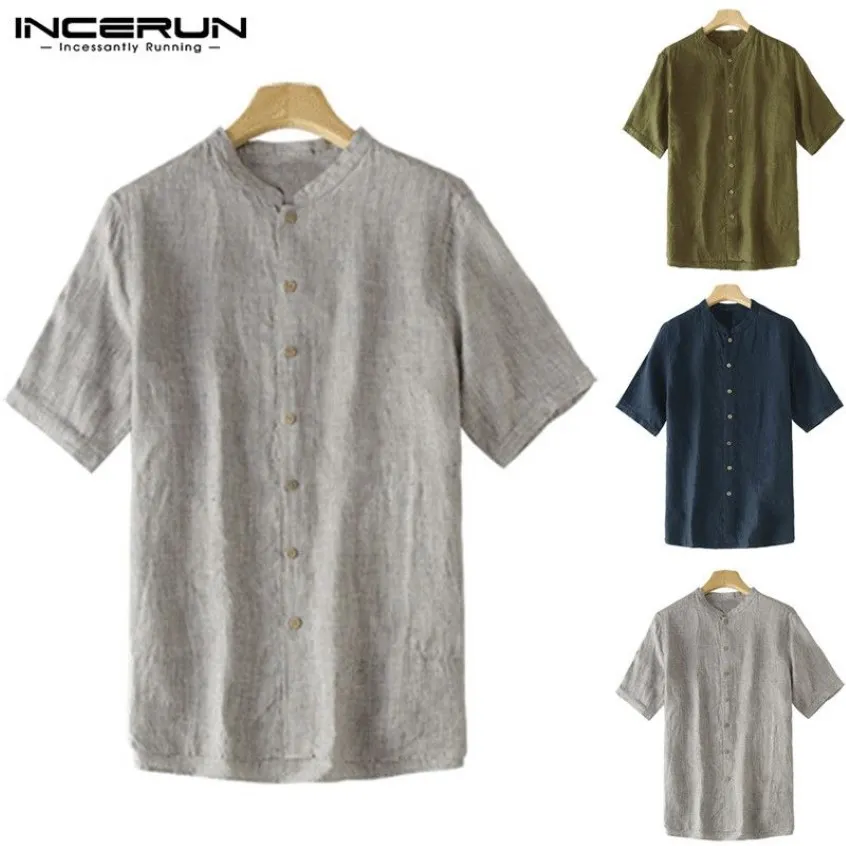 Plus Size S-5XL Fashion Plain Shirts Mens Dress Man Clothing Summer Tee Tops Short Sleeve Loose Fit Button Down Camisa Hombre2459