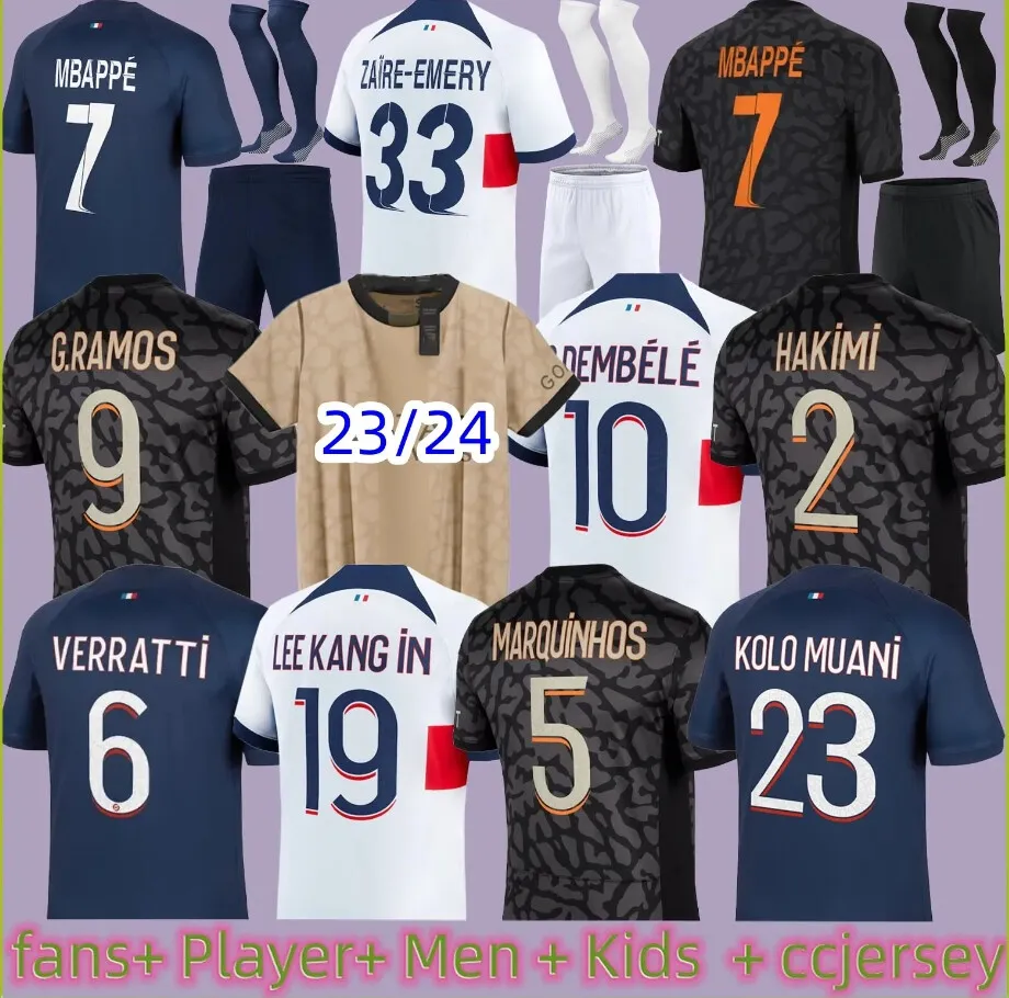 23/24 Mbappeサッカージャージ2023 O.Dembele Markeinhos Verratti Kimpembe Maillots De Football Shirt G.ramos M.Asensio Lee Kang in Kolo Muani Kids Kit Uniforms