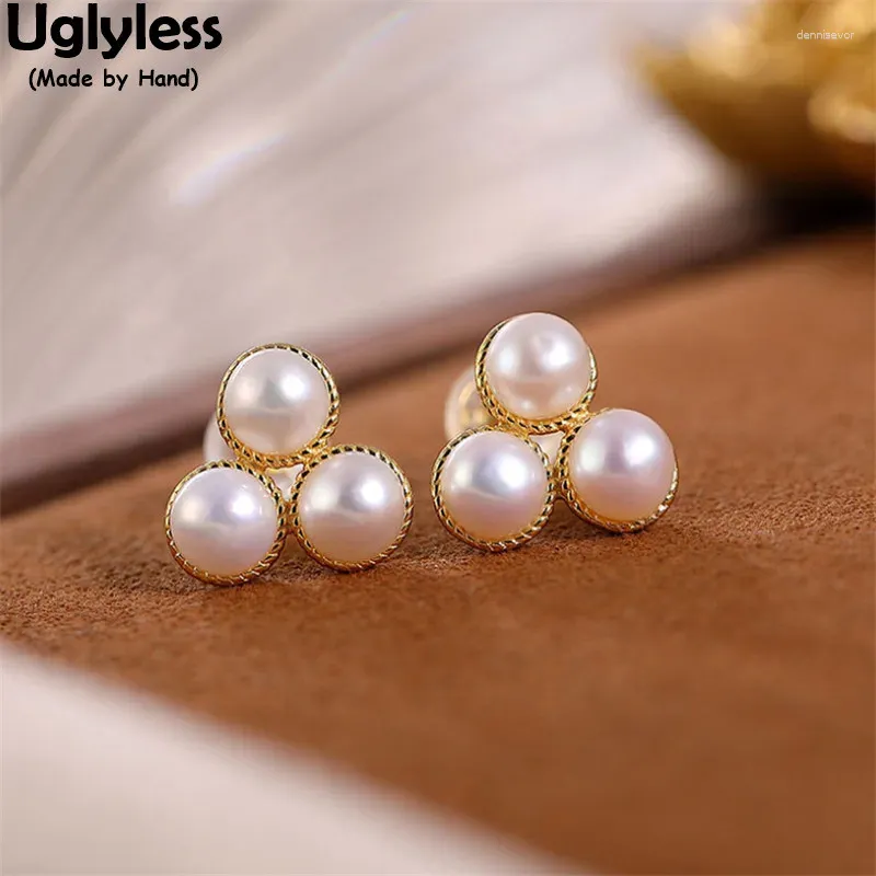 Stud Earrings Uglyless Triangle Pearls Studs For Women Natural MINI Real 925 Silver Brincos Gold Geometric Jewelry