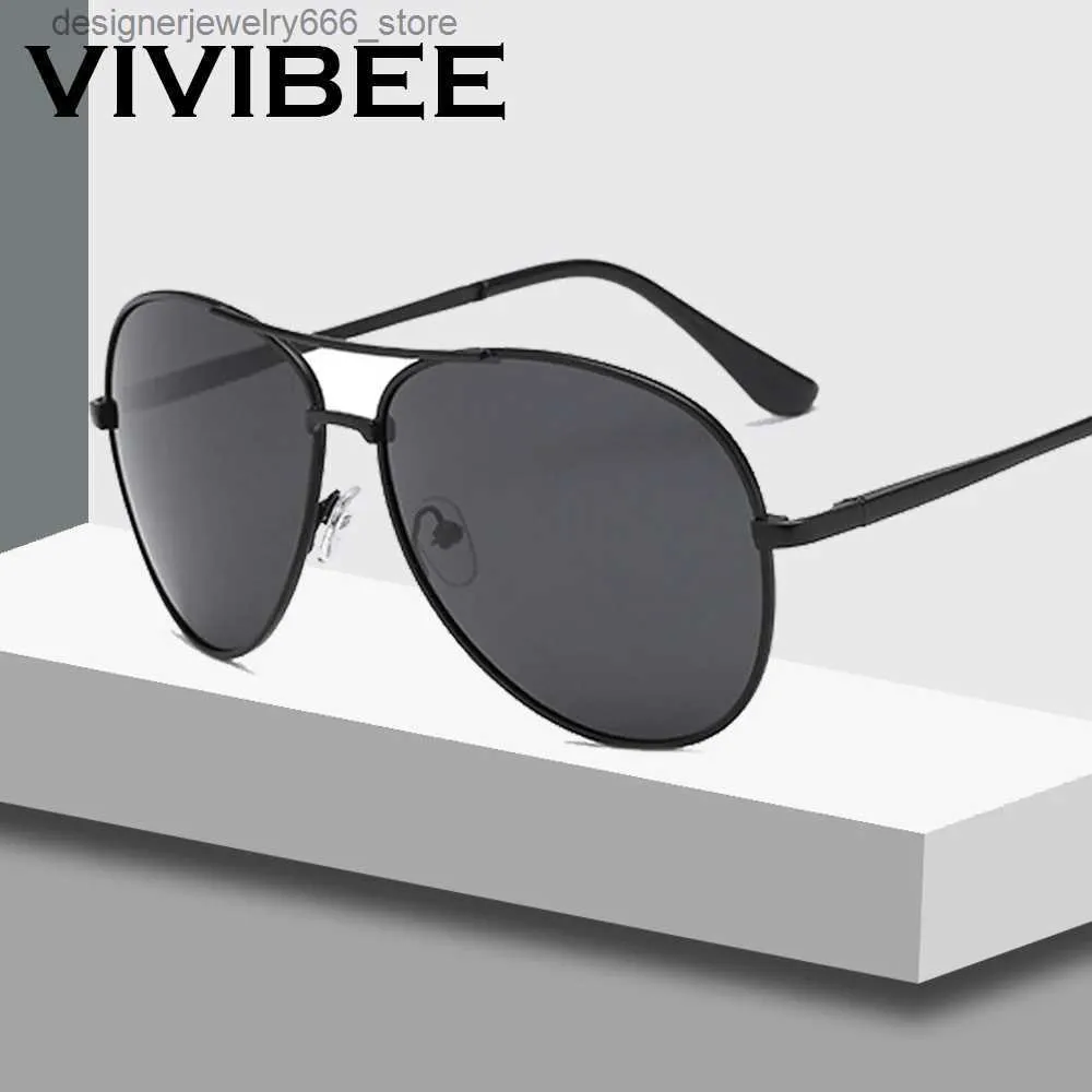 サングラスVivibee Class Mens Aviation Polarized Metal Frame Sunglasses Black Womens Summer UV400偏光サングラス2024 Shadow Q240425