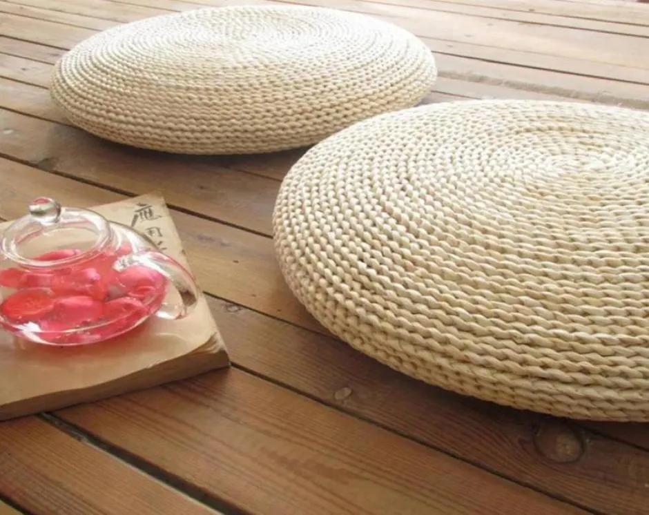 Natural Pouf Round Handmade Weaving Natural Straw Cushion Meditation Pillow Soft Floor Yoga Chair Seat Mat Tatami Window Pad7746010