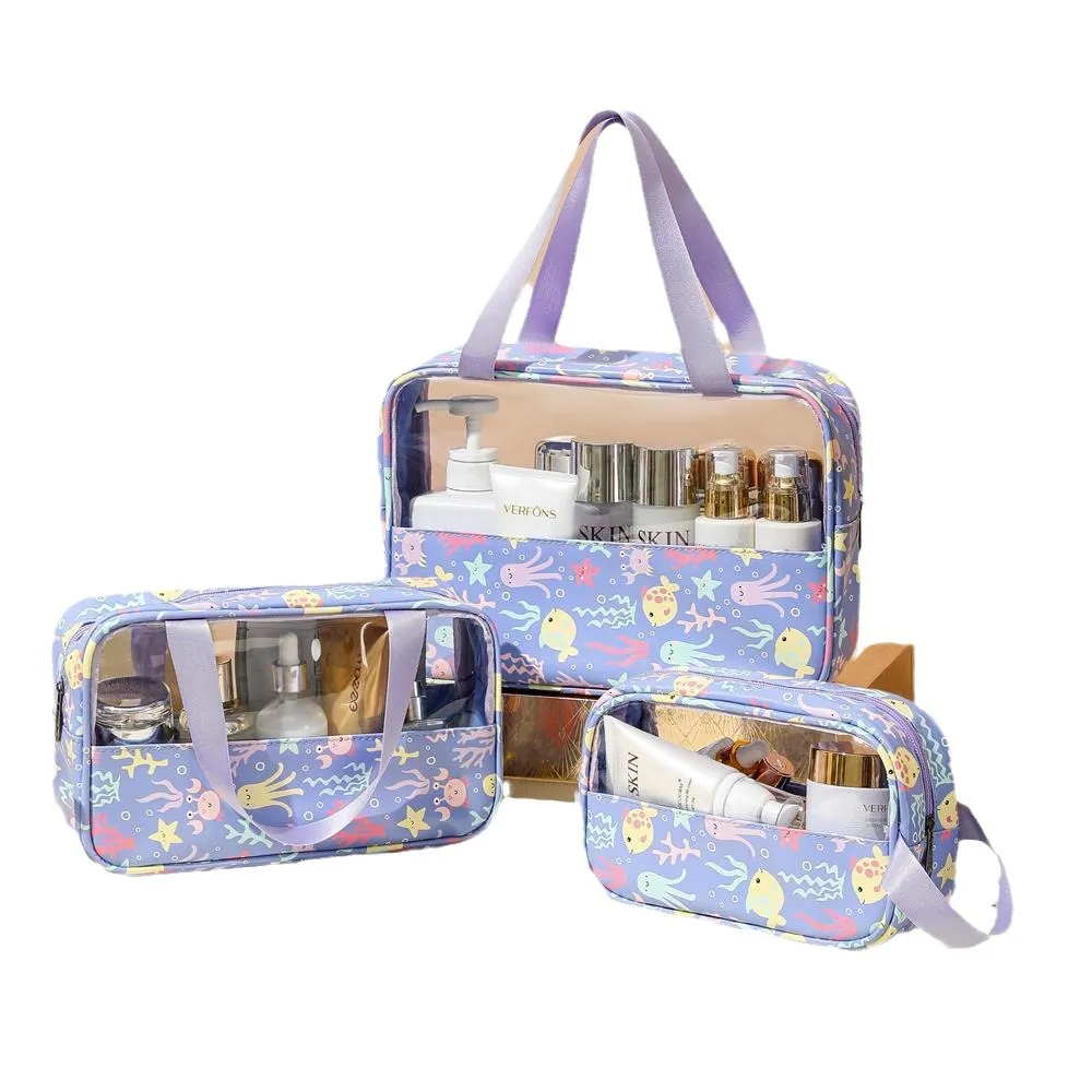 Sac cosmétique transparent sac de lavage imprimé macaron sac de rangement portable sac de grande capacité