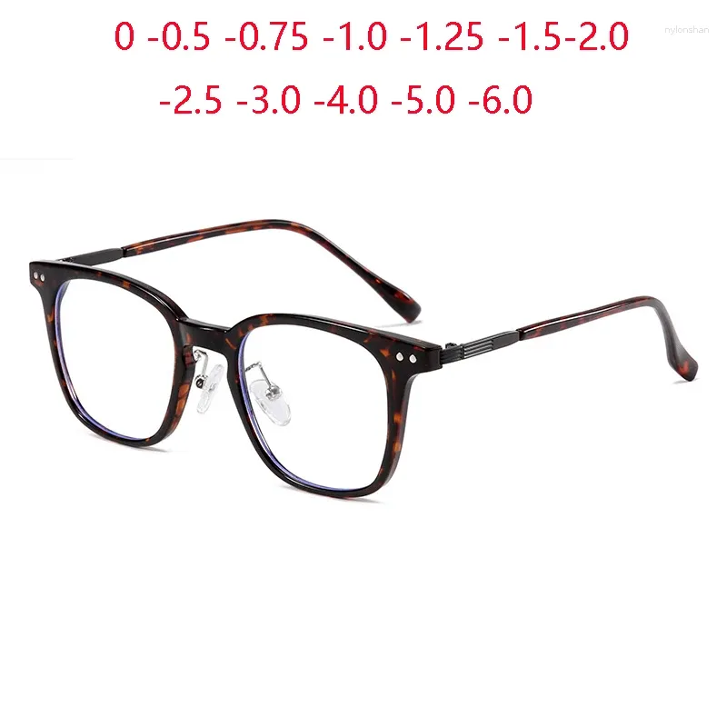 Okulary przeciwsłoneczne Leopard Frame Square Spectacles Kobiety mężczyźni Blue światło blokujące okulary recepty Student 0 -0,5 -0,75 do -6,0