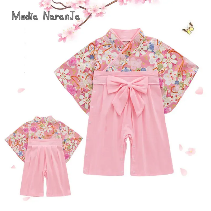Kleider Kinder Kimono Girlsbaby One -Stück Frühling Sommer Frühling Herbst Langarm japanischer Druck Strampler Urlaub Outfits Kostüm