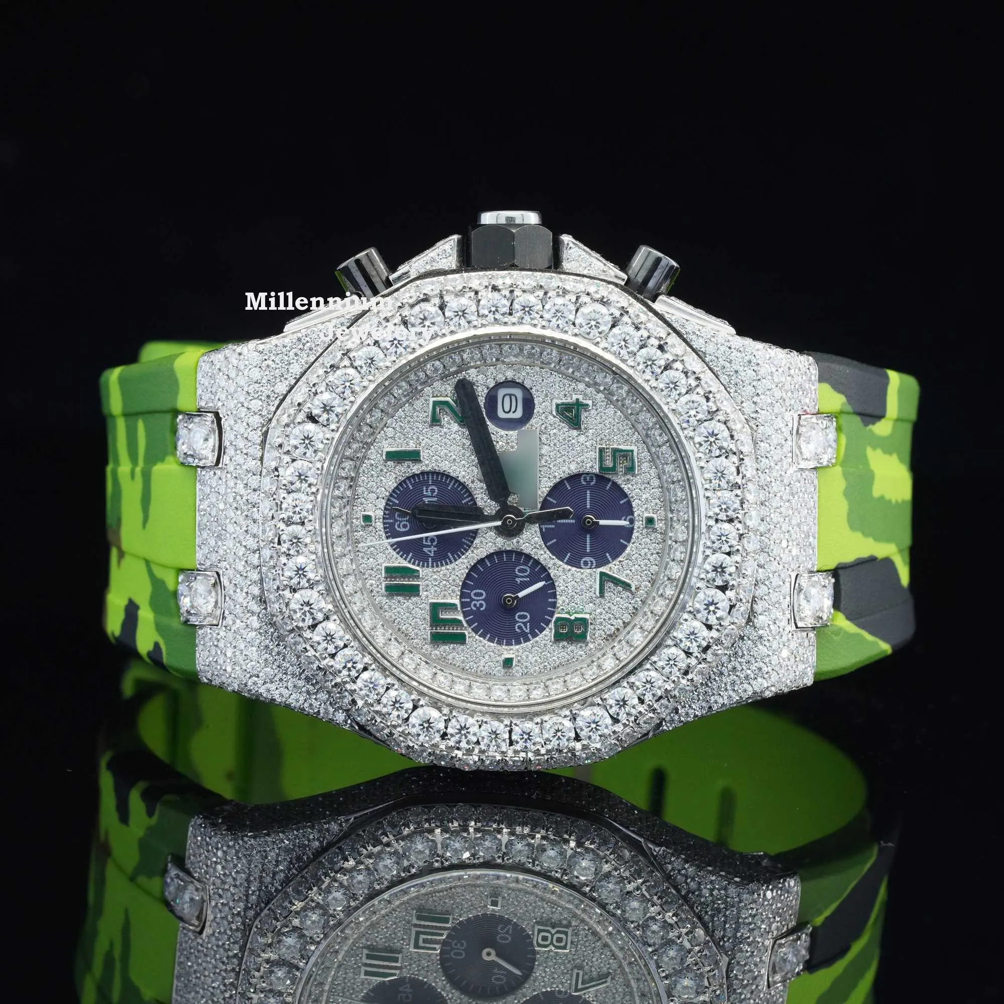 Designer Watch Luxus Automatische mechanische Uhren Luxuries Branded Bust Down Moissanite Rapper Hip Hop Chrono für Männer Gummi -Gürtel bei Wholesales Preis Bewegung WRI