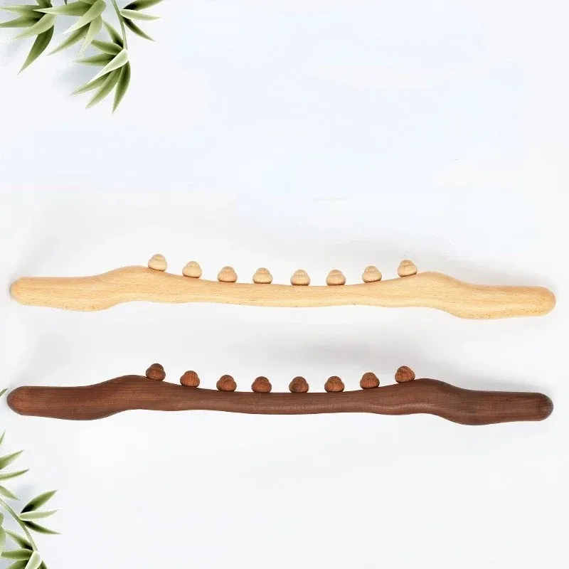 Nya 8 pärlor Gua Sha Massage Stick Carbonized Wood Back Body Meridian Scrapping Therapy Wand Muskel Relaxande Akupunktur Massager